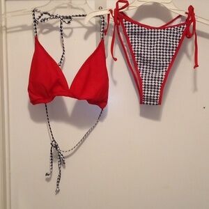 NIP - Better Style 2Pc Black, White & Red High Waist Bikini - Size XL